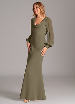 Azazie Rylina Bridesmaid Dresses Willow Green Mermaid Long Sleeve Chiffon Dress image3