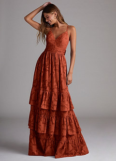 Azazie Nathalia Bridesmaid Dresses Auburn A-Line Bow Floral Burnout Dress image1