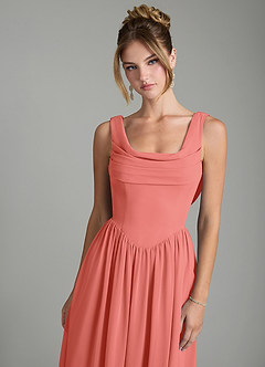 Azazie Novi Bridesmaid Dresses Salmon Pink A-Line Pleated Chiffon Dress image6