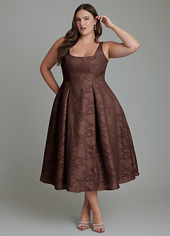 Azazie Amalie Bridesmaid Dresses Ganache A-Line Pleated Floral Burnout Dress image9