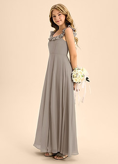 Azazie Callie Junior Abito A-Line in Chiffon Increspato Taupe image7