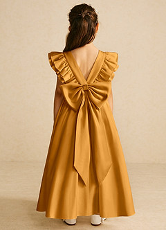 Azazie Piglette Flower Girl Dresses Butterscotch A-Line Bow Matte Satin Dress image1