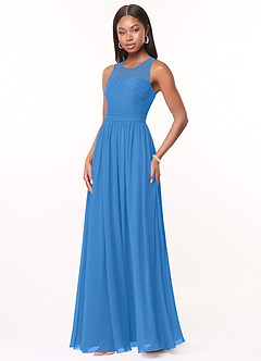 Azazie Nina Bridesmaid Dresses Blue Jay A-Line Pleated Chiffon Dress image4