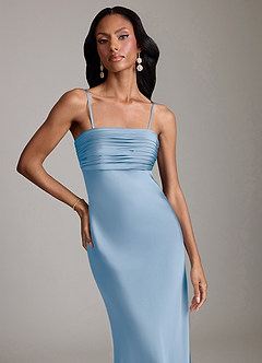 Azazie Saylor Vestidos de damas de honor Vestido de Azul Pálido de Satén Elástico de Corte Sirena con Sin tirantes image3