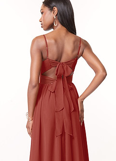 Azazie Zeya Brautjungfernkleider A-Linie V-Hals Gefaltet Chiffon Kleid Terrakotta image2