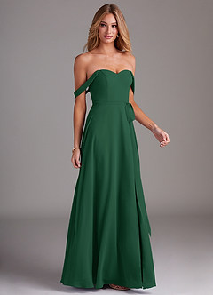Azazie Aaron Final Sale Dark Green A-Line Off the Shoulder Chiffon Convertible Dress image6