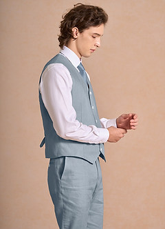 front Harrison Staubblau Anzugweste aus 100 % Leinen