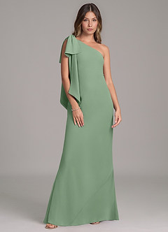 Azazie Capri Bridesmaid Dresses Matcha A-Line One Shoulder Chiffon Dress image6