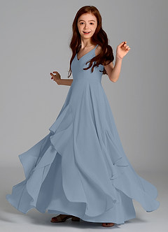 Azazie Karan Junior Dusty Blue A-Line Chiffon Dress image5
