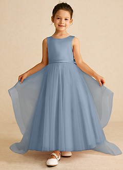 Azazie Pumpkin Flower Girl Dresses Dusty Blue A-Line Convertible Tulle Dress image2