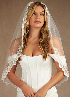 front Juliette Lace Waist Length Veil