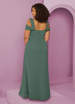 Barbie ♥ Azazie Bridesmaid Dresses Eucalyptus A-Line Off the Shoulder Chiffon Dress image8