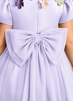 Azazie Janna Flower Girl Dresses Lilac A-Line with Sleeves Matte Satin Dress image6