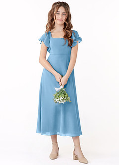 Azazie Bondi Junior Linia A Marszczony Szyfon Długość herbaty Młodsza druhna Sukienka image1