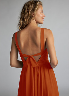 Azazie Aziza Bridesmaid Dresses Paprika A-Line V-Neck Pleated Chiffon Dress image6
