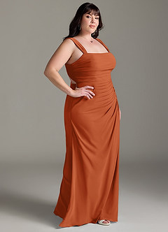 Azazie Jesaphine Vestidos de damas de honor Vestido de Naranja Quemada de Gasa de Corte Recto con Lazo image10