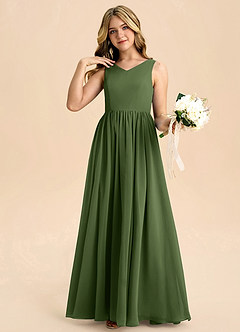 Azazie Hathaway Junior Olive A-Line Bow Chiffon Dress image5