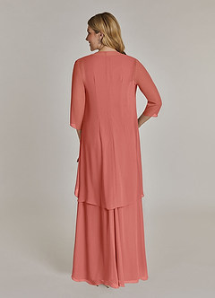 Azazie Manuella Mère de la mariée Robes Robe Trapèze en Mousseline de soie Col V plissé Rose Saumon image2