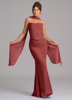Azazie Sorrel Vestidos de madrinha de casamento Vestido Terracota de Chiffon de sereia com Corpete image1