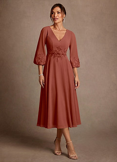 Azazie Ana Suknie dla Matki Panny Młodej Linia A Koronka Szyfon Długość herbaty Sukienka image1