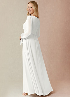 Azazie Leonia Bridesmaid Dresses White A-Line Long Sleeve Chiffon Dress image2