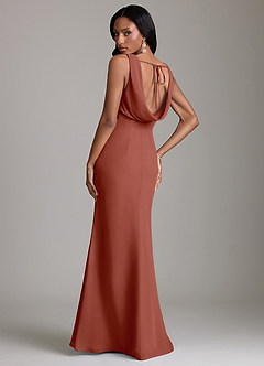 Azazie Linelle Robes de demoiselle d'honneur Robe Sirène en Mousseline de soie Plissée Auburn image2