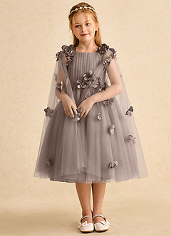 Azazie Staria Blumenmädchenkleider Ballkleid Gestreift Tüll Kleid Taupe image3