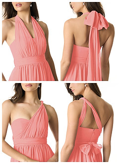 Azazie Olani Bridesmaid Dresses Coral A-Line Off the Shoulder Chiffon Convertible Dress image2