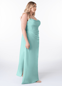 Azazie Mai Brautjungfernkleider Etui Plissee Chiffon Kleid Aqua image10