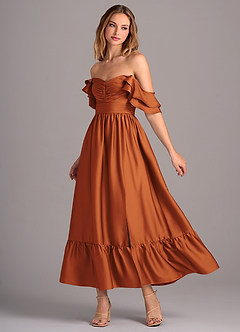 Azazie Anaya Bridesmaid Dresses Cinnamon A-Line Sweetheart Neckline Stretch Satin Convertible Dress image3