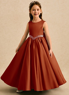 Azazie Heartsong Robe Demoiselle D'honneur Fillette Robe Princesse en Mat Satiné Arc Paprika image4