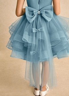 Azazie Tinie Blumenmädchenkleider Ballkleid Schleifen Tüll Kleid Stimmungsvolles Blau image7