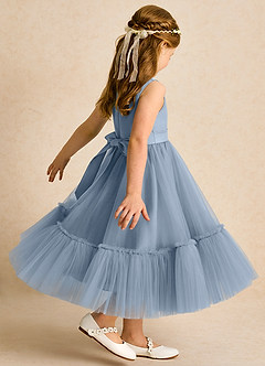 Azazie Miracle Flower Girl Dresses Dusty Blue A-Line Bow Matte Satin Dress image5