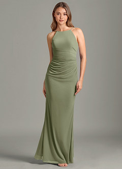 Azazie Sorcha Brautjungfernkleider Meerjungfrau-Linie Plissee Gittergewebe Kleid Pistazie image4