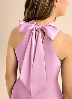 Azazie Doretta Junior Candy Pink Mermaid Pleated Stretch Satin Dress image8