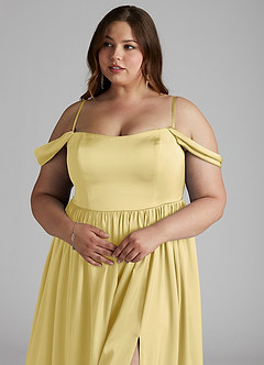 Azazie Morana Jurken voor bruidsmeisjes Converteerbaar Jurk van Stretch Satijn met A-Lijn Off the Shoulder Citroensorbet image15