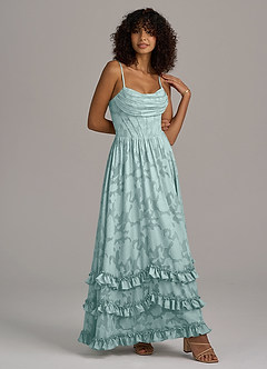 Azazie Lettie Bridesmaid Dresses Mist A-Line Corset Floral Burnout Dress image3