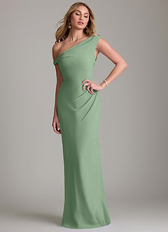 Azazie Emerson Bridesmaid Dresses Matcha Sheath Off the Shoulder Chiffon Dress image1