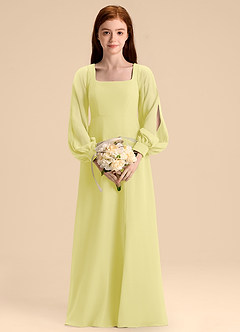 Azazie Bondi Junior Abito A-Line in Chiffon Blusa Sorbetto Al Limone image4
