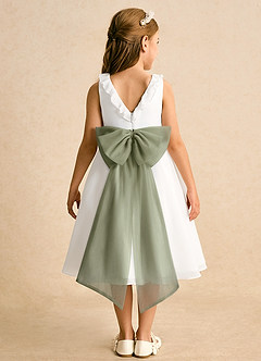Azazie Dani Abiti da Ragazza di Fiori Abito A-Line in Chiffon Fiocco Avorio Pistacchio image7