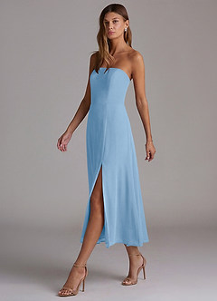 Azazie Wren Brautjungfernkleider A-Linie Schulterfrei Chiffon Kleid Puderblau image3