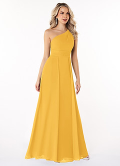 Azazie Dallas Bridesmaid Dresses Marigold A-Line One Shoulder Chiffon Dress image3