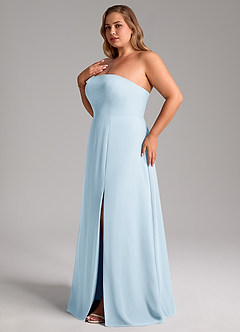 Azazie Wren Vestidos de madrinha de casamento Vestido Céu Azul de Chiffon de Linha A com Fenda Lateral image13