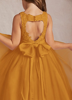 Azazie Calla Flower Girl Dresses Butterscotch Ball-Gown Lace Tulle Dress image4