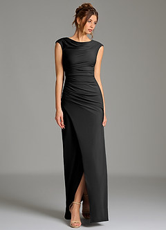 Azazie Chantal Bridesmaid Dresses Black Mermaid Pleated Premium Stretch Jersey Dress image6