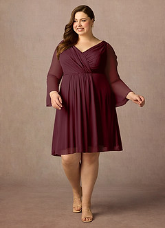 Azazie Teraso Mother of the Bride Dresses Cabernet A-Line Pleated Mesh Dress image13