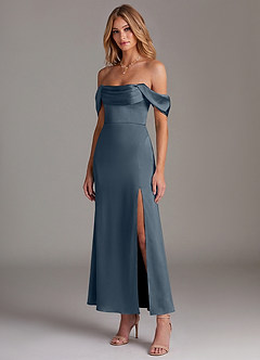 Azazie Saige Bridesmaid Dresses Twilight Mermaid Off the Shoulder Stretch Satin Dress image4