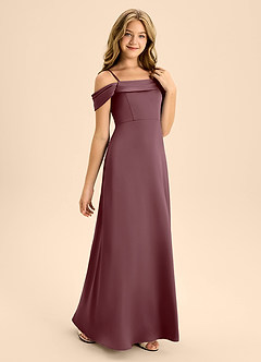 Azazie Anselie Junior Jurk van Stretch Satijn met A-Lijn Off the Shoulder Sangria image5
