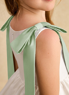 Azazie Stacie Jurken voor bloemenmeisjes A-Lijn Jurk van Mat Satijn Boog Ivoor Stoffige Salie image7