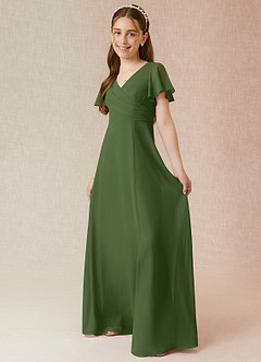 Azazie Induh Junior Olive A-Line Ruched Chiffon Dress image3